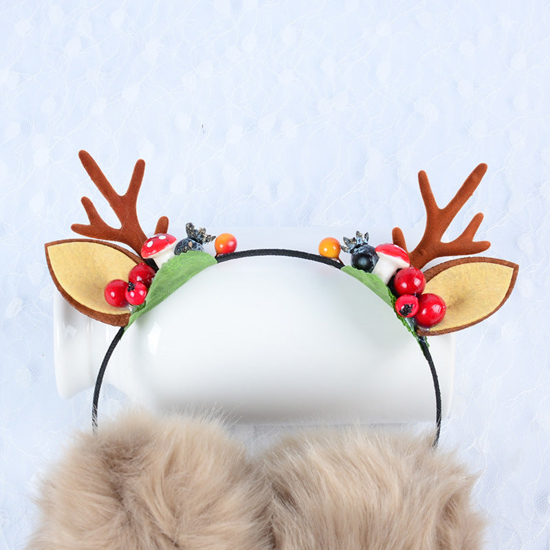 Christmas elk antlers Winter warm earmuffs Cute cat ear headband headdress 849465740917