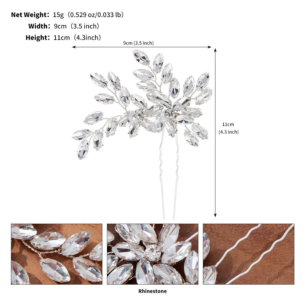 Wedding accessories Hairpin Bun Hair headdress U-shaped hair fork pin Hand-made horseeye rhinrhinee bridal hairpin 794126659820