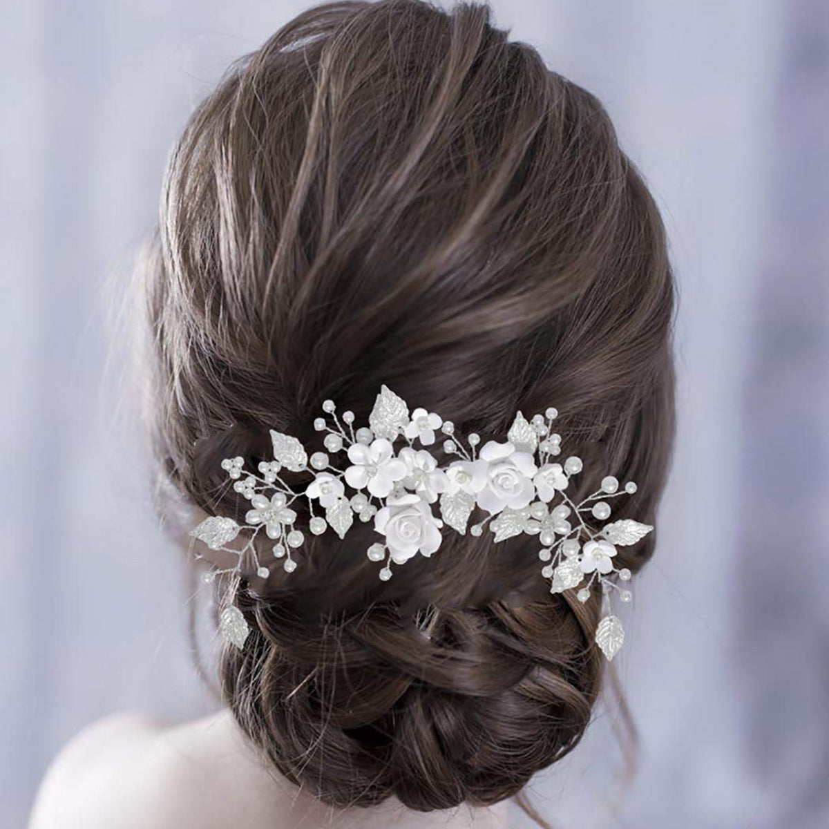 White flowers silver leaf headband Bride wedding Headpieces 739265886585