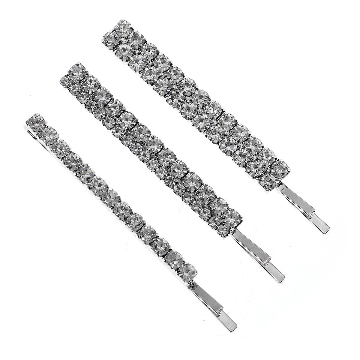 Bridal style simple double row rhine-diamond metal hairpin for women bangs hairpin side clip 676372531083