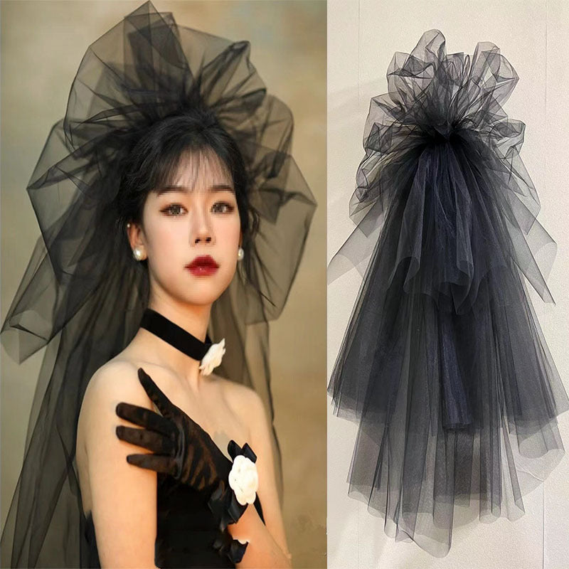 Wedding Headwear Pommel Gauze Black Styling Gauze Gothic Style 740756682227