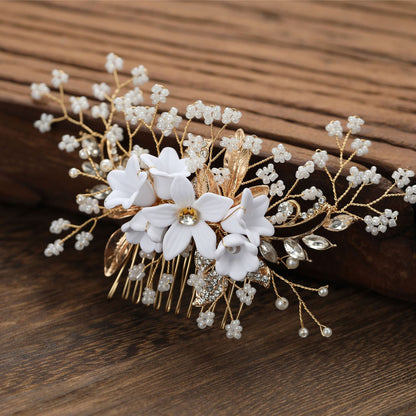 Handmade flowers for the bride Combs pearl headband wedding dress accessories 606964140214