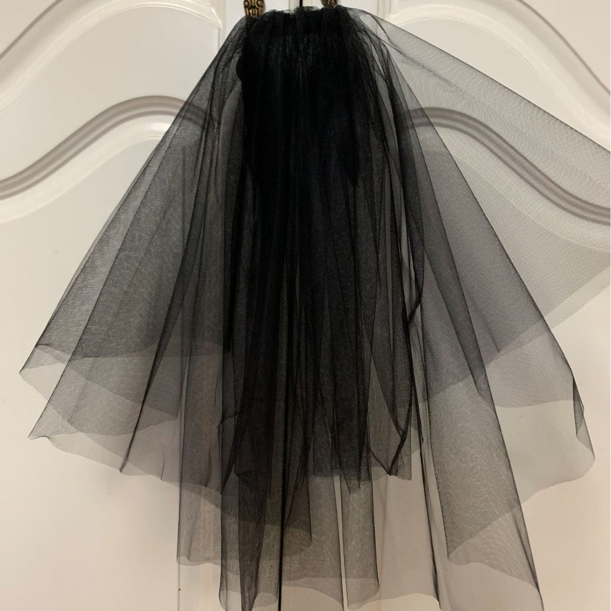 Black simple short double veil cover hair comb 644309462876