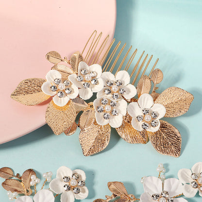 Vintage Leaf Flower hairpin set Bridal Wedding Headwear Handmade Hairpin and comb 771959289349