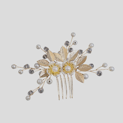 Gold Leaf Hair Comb Handmade Bride Crown Headpiece Flower comb set  690525637756