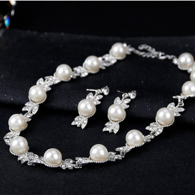 Bridal Necklace Wedding dress with Necklace Set Temperament Pearl set Bridal Necklace Earrings accessory set 563330085248