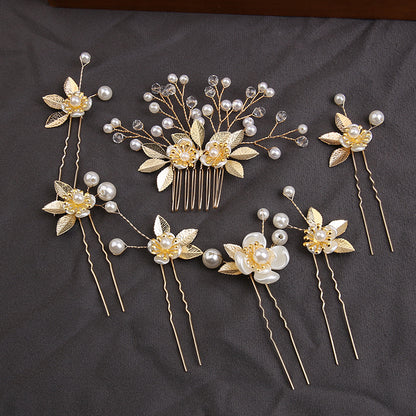 Handcrafted pearl set with Gold leaf hair comb 725487239358