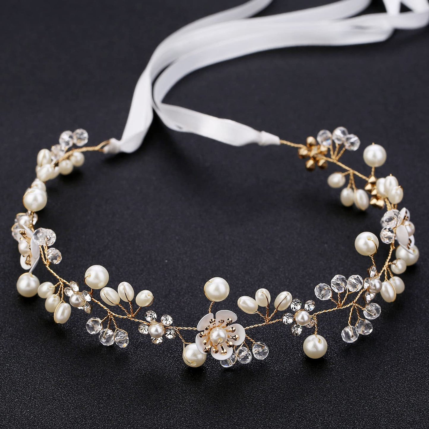 Bridal accessories Beautiful flowers handmade beaded headband Crystal pearl headband 734322003958