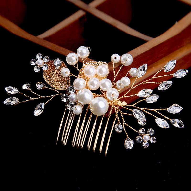 Gold leaf updo hair comb ornaments handmade rhinestone headdress bridal accessories 698964279630