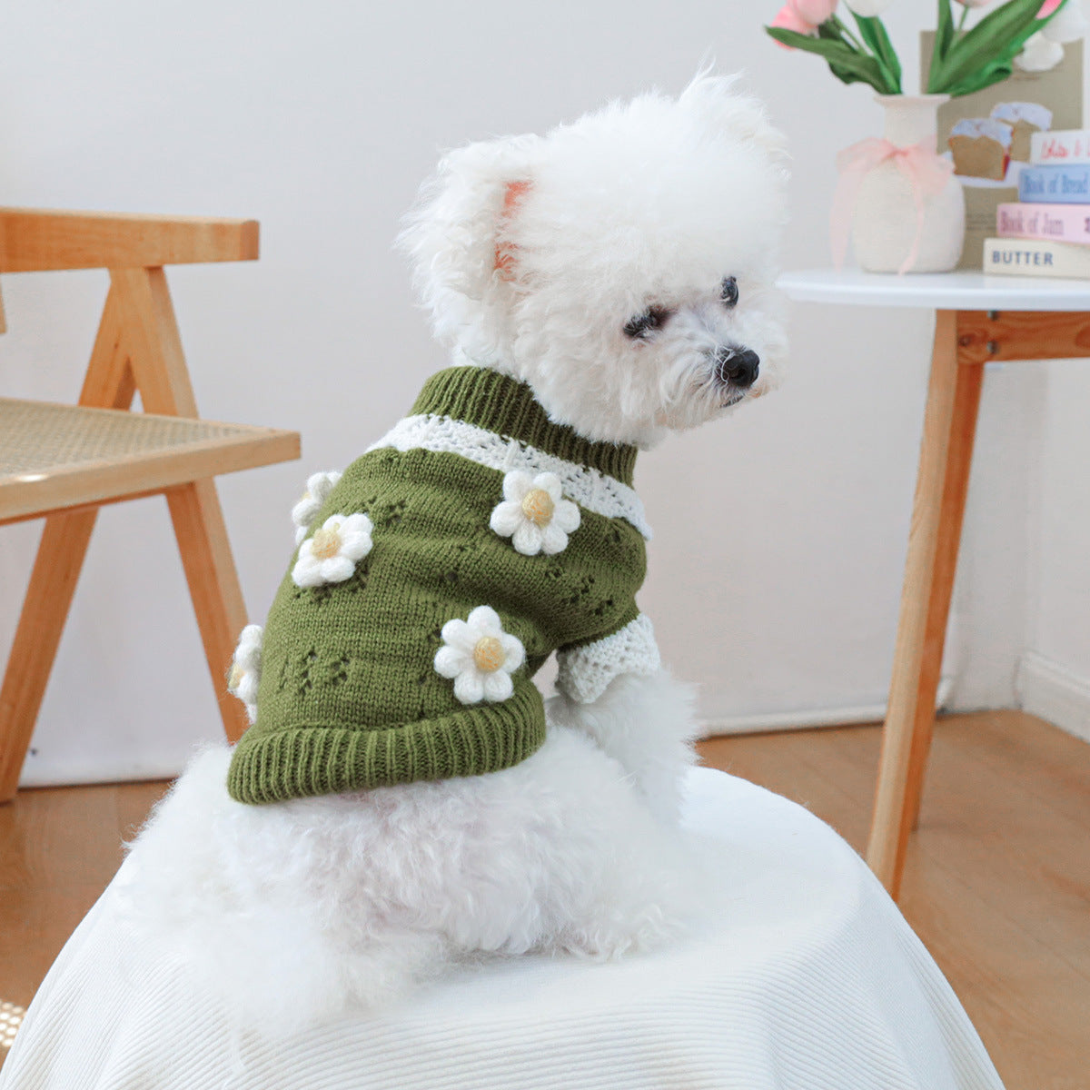 Autumn and winter dog flower sweaters pet cat clothing 650873775915