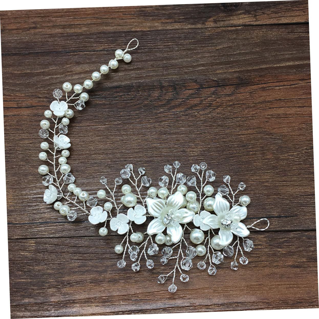 Bridal Handmade Hair accessories Flower Modeling Crystal Pearl twisting bead Headband Soft hair chain Headpieces 777998659051