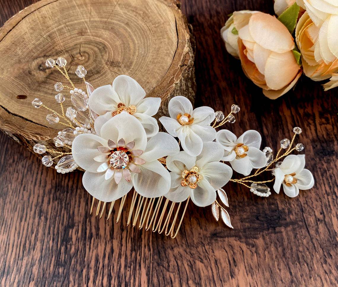 Cloth gold flower bridal hair comb insert comb 673125233255