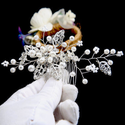 Bridal headdress pearl handmade leaf comb  749571815454