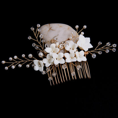 Bridal accessories Gold leaf hair up hair comb Handmade rhinestone headdress flower comb 698449649574