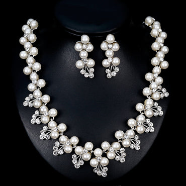 Pearl rhinestone bridal necklace set Wedding Necklace jewelry Wedding Accessories jewelry set 563391827326