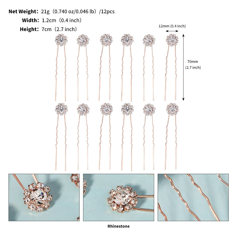 Rhinestone hairpin Light luxury deluxe bridal hairpin for women Hairpin accessory Sun flower hairpin set 768734557147