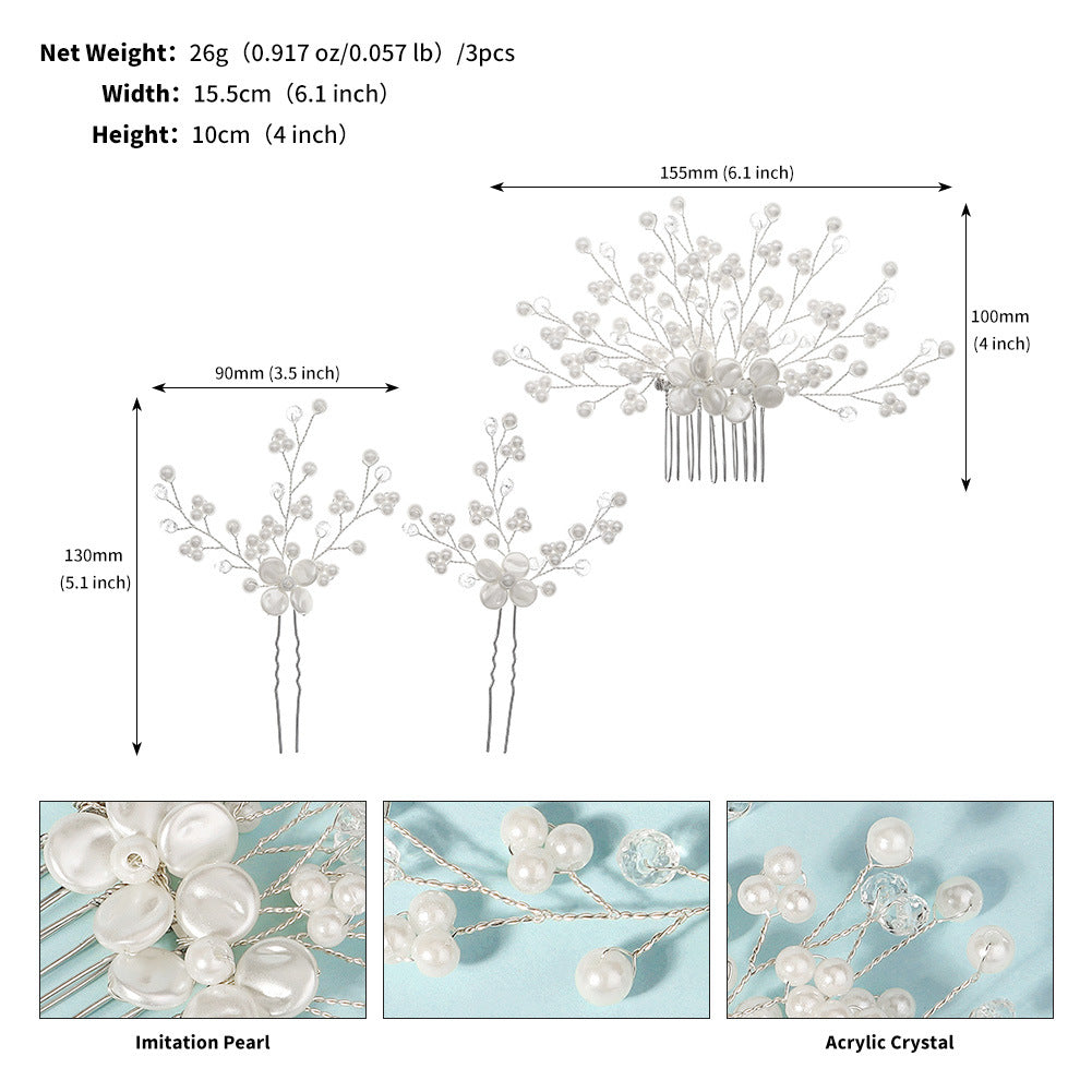 Wedding Hair Comb Pearl Crystal Bride Hair Accessories ，Set of 3  755481715795