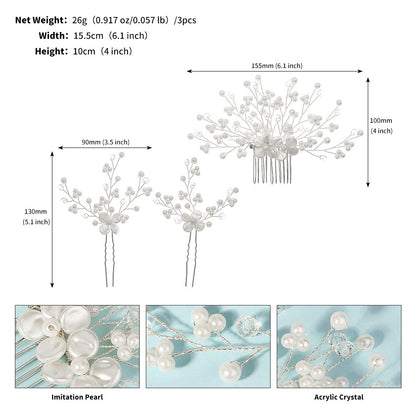 Wedding Hair Comb Pearl Crystal Bride Hair Accessories ，Set of 3  755481715795