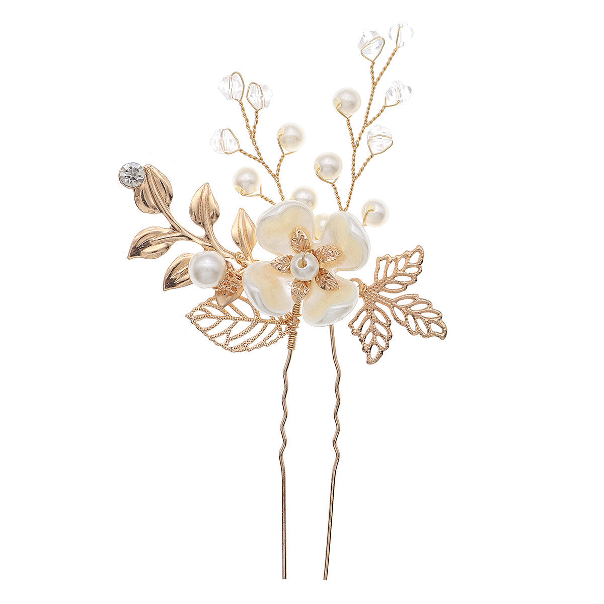 Accessories Hair accessories Handmade hairpin Dinner Party Hairpin Gold leaf Pearl flower pin set of 3 762013156634