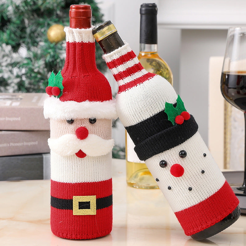 Christmas decorations wine knit bottle set holiday scene layout  644790993151