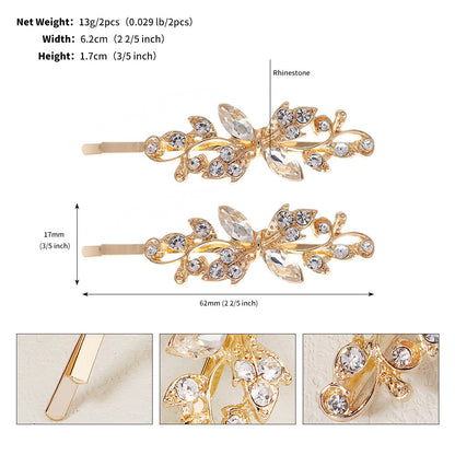 Hair accessories Metal Hair Clips Broken bangs One line clip leaf rhinestone alloy hair clips 679973510035