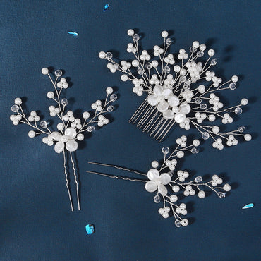 Wedding Hair Comb Pearl Crystal Bride Hair Accessories ，Set of 3  755481715795
