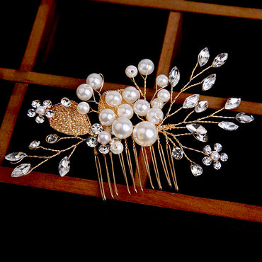 Gold leaf updo hair comb ornaments handmade rhinestone headdress bridal accessories 698964279630