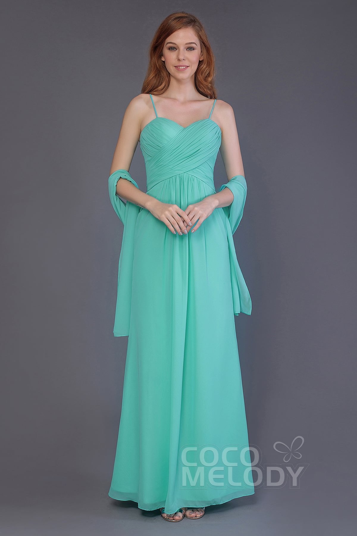 COCOMELODY Sheath-Column Floor Length Chiffon Bridesmaid Dress PR3544 