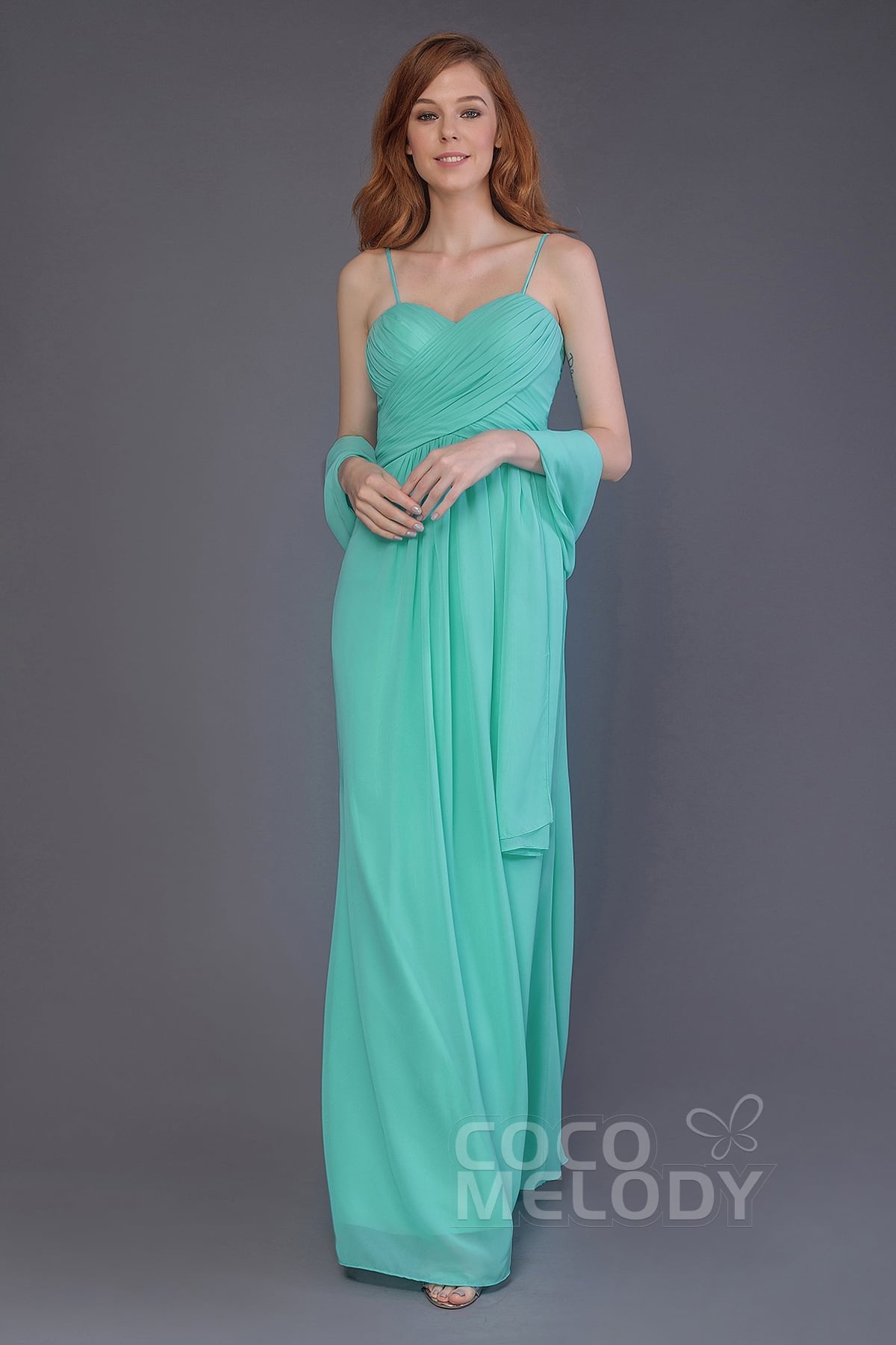 COCOMELODY Sheath-Column Floor Length Chiffon Bridesmaid Dress PR3544 