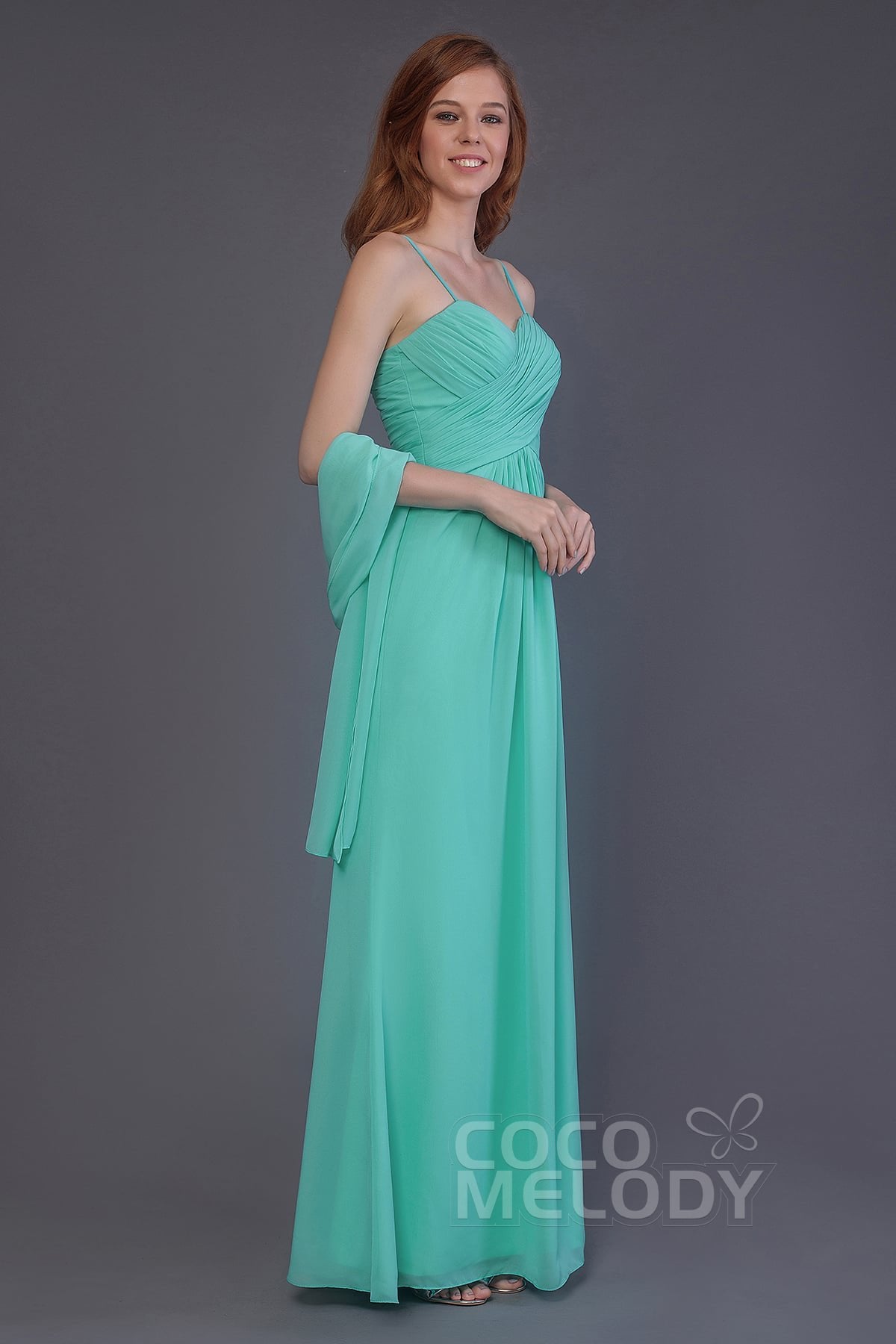 COCOMELODY Sheath-Column Floor Length Chiffon Bridesmaid Dress PR3544 