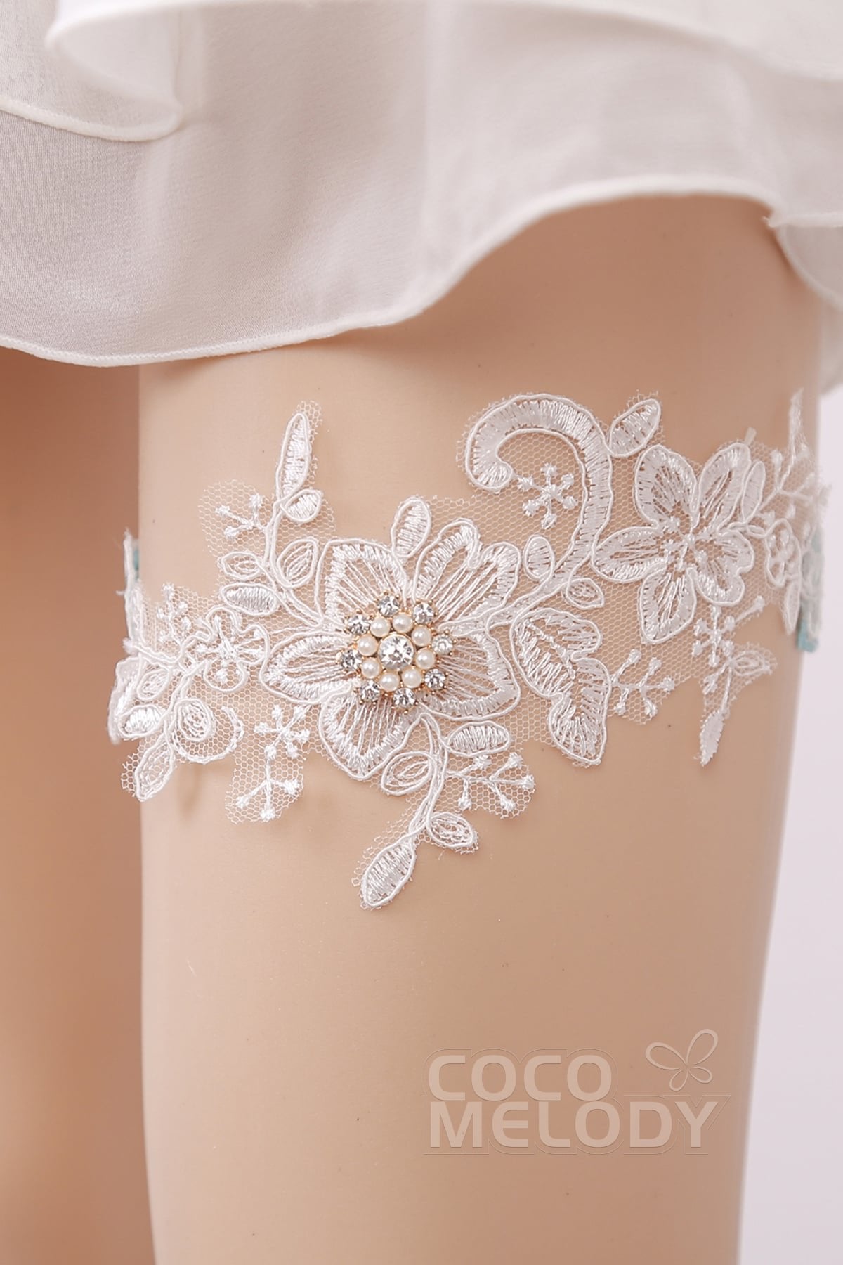 COCOMELODY Lace Wedding Garter with Diamond and Pearls WD17013 