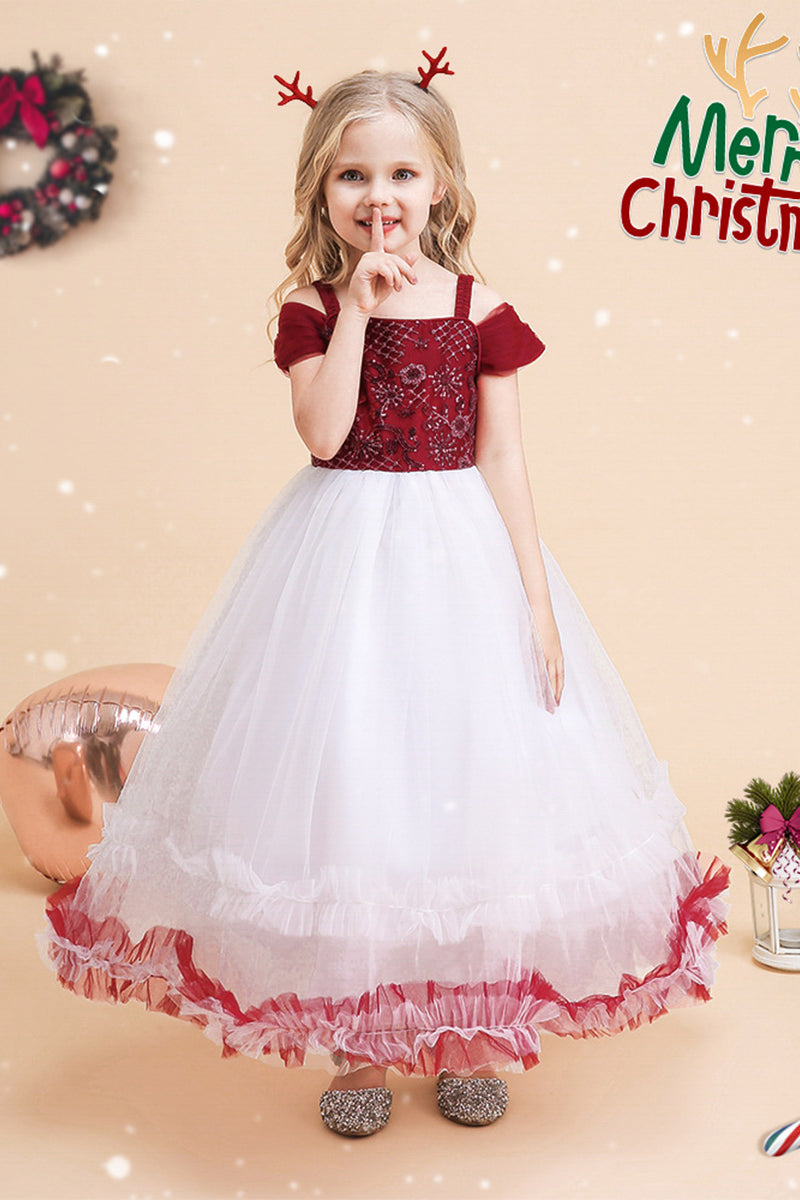 A-Line Maxi Sequined Tulle Flower Girl Dress 682893438731