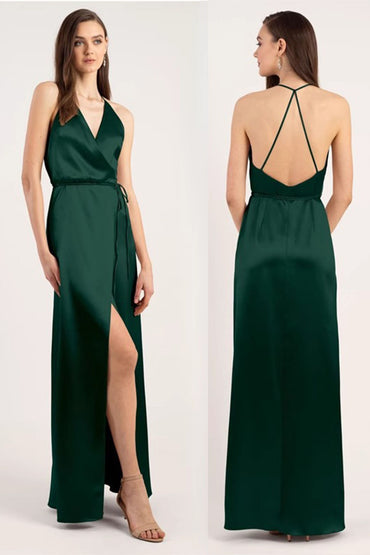 A-Line Maxi Elastic Silk like Satin  Bridesmaid Dress 818333919710