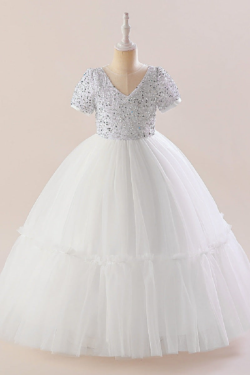 A-Line Maxi Sequined Tulle Flower Girl Dress 735143524780