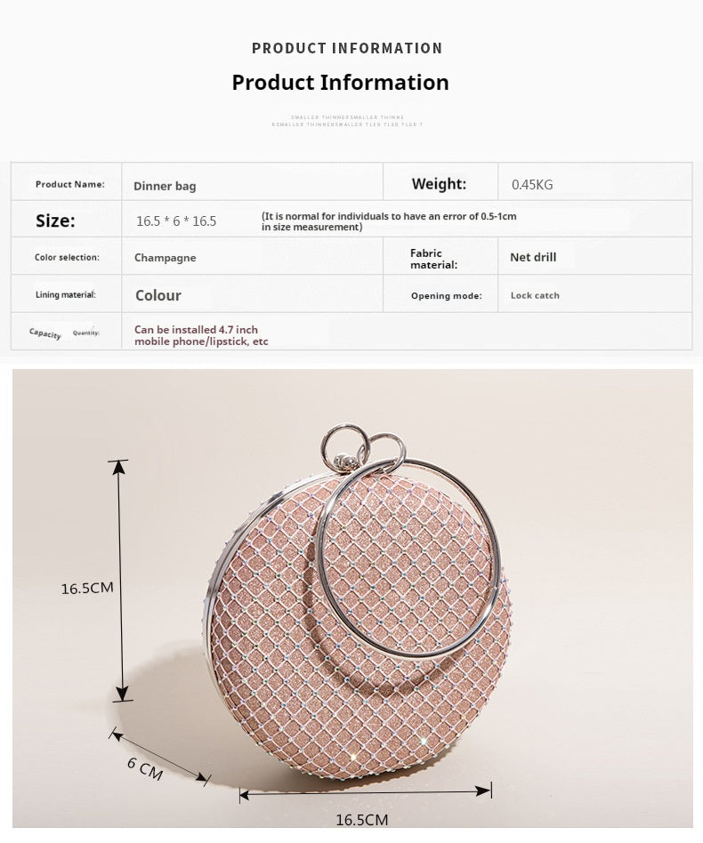 Small round bag ins Holding diamond-studded dinner bag Round jackhammer bag 640797477916