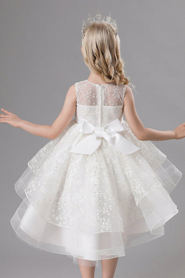 A-Line Scoop Neck Sleeveless High-Low Tulle Flower Girl Dresses 689179187830