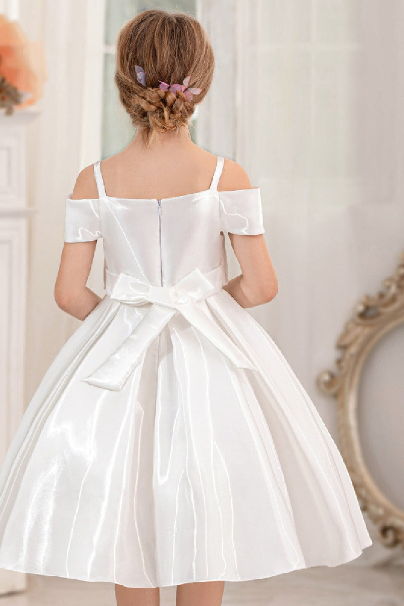 Ball-Gown/Princess Off the Shoulder Short Sleeves Organza Midi Flower Girl 805458209694