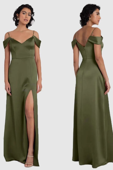 A-Line Maxi Elastic Silk like Satin Bridesmaid Dress 837517387217