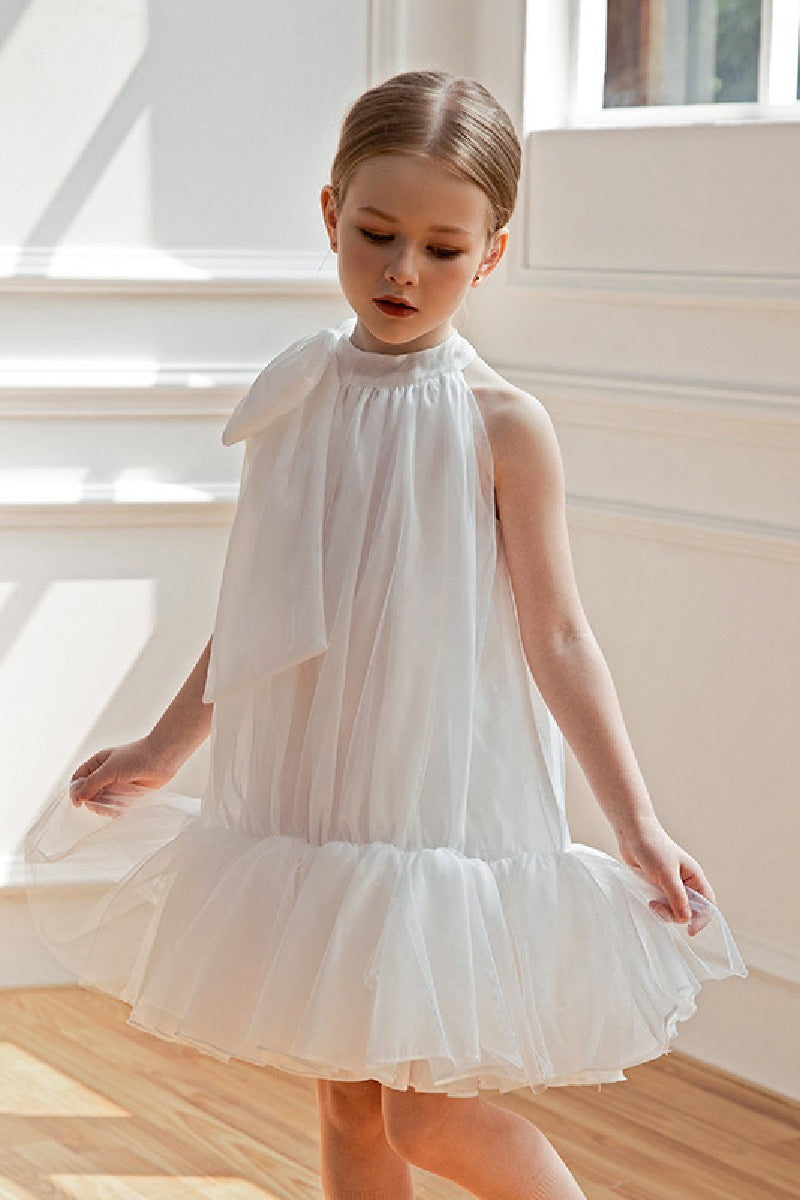 A-Line/Princess High Neck Mini Tulle Flower Girl Dresses 842537862733