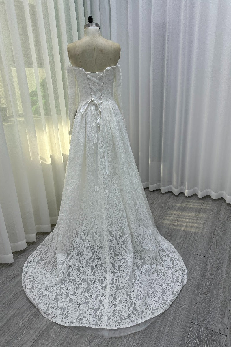 A-Line Sweep-Brush Train Lace  Wedding Dress 843985458463