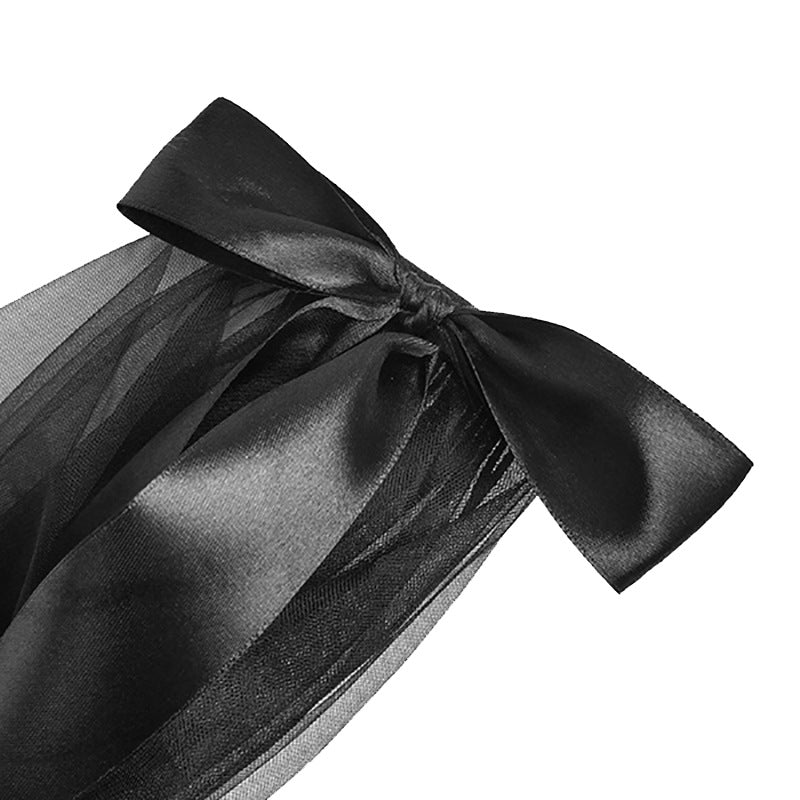 Vintage dark veil with large bow streamer 631802827806