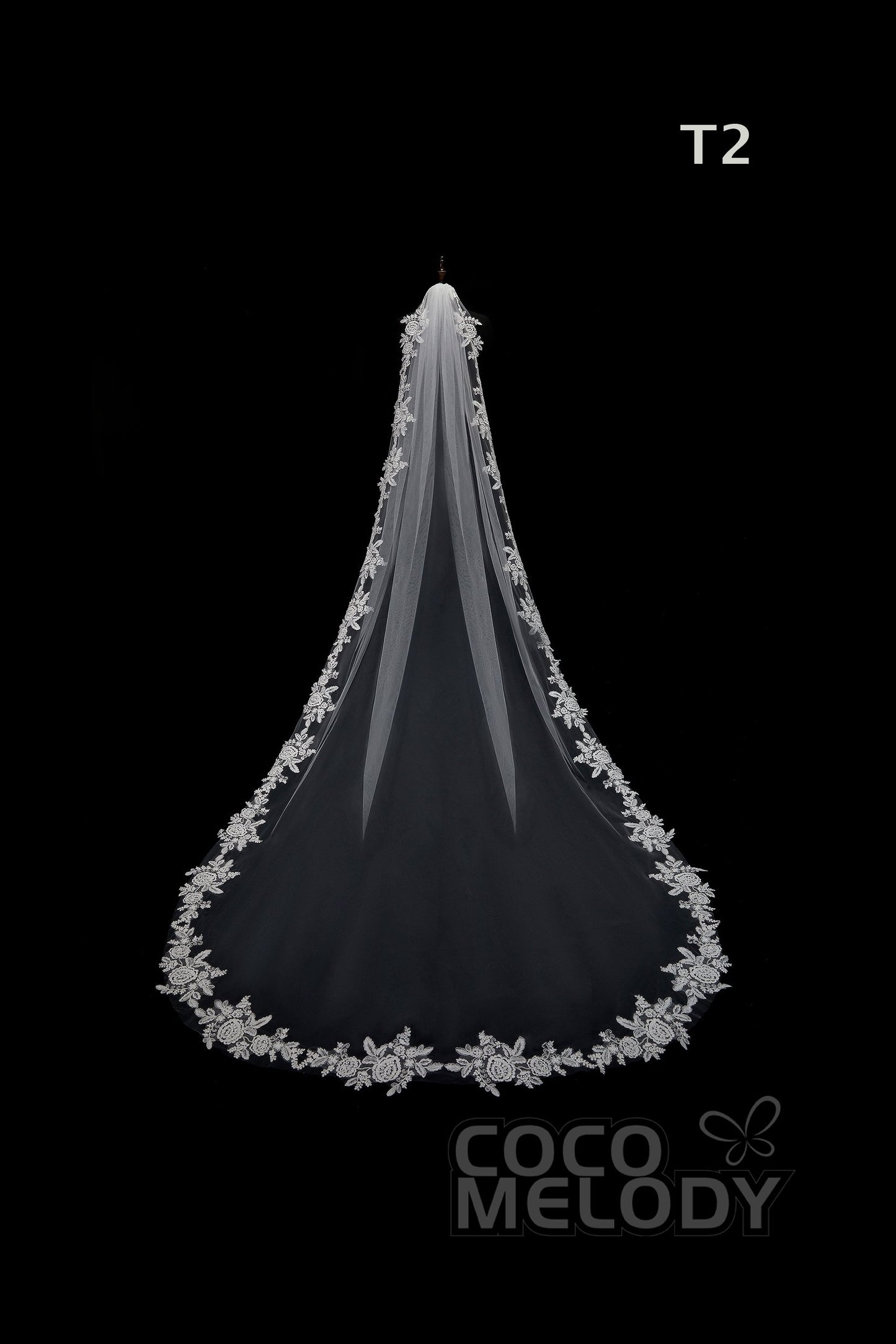 One-tier Lace Edge Tulle Hip Veils with Appliques AV180001