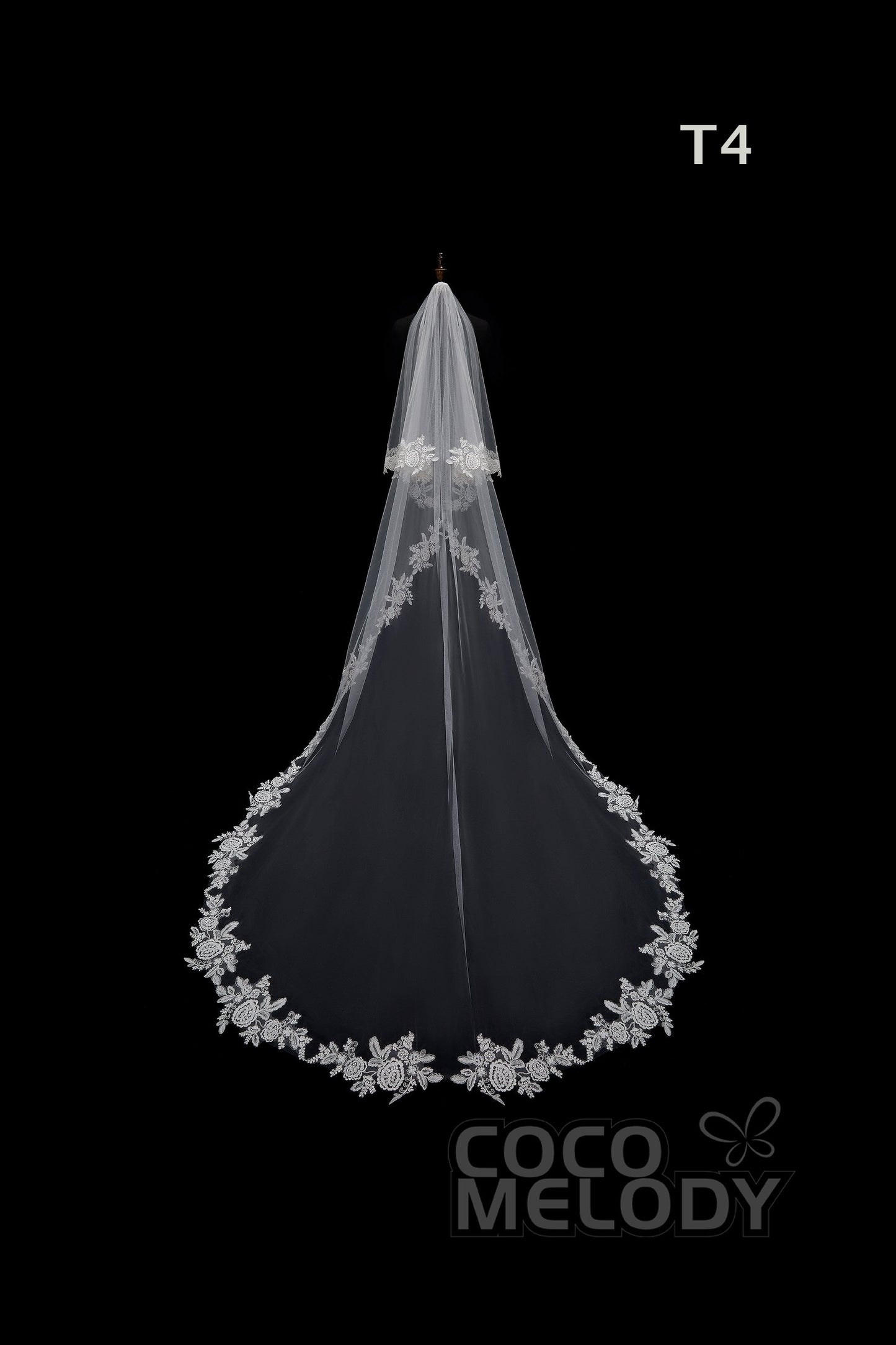 One-tier Lace Edge Tulle Hip Veils with Appliques AV180001