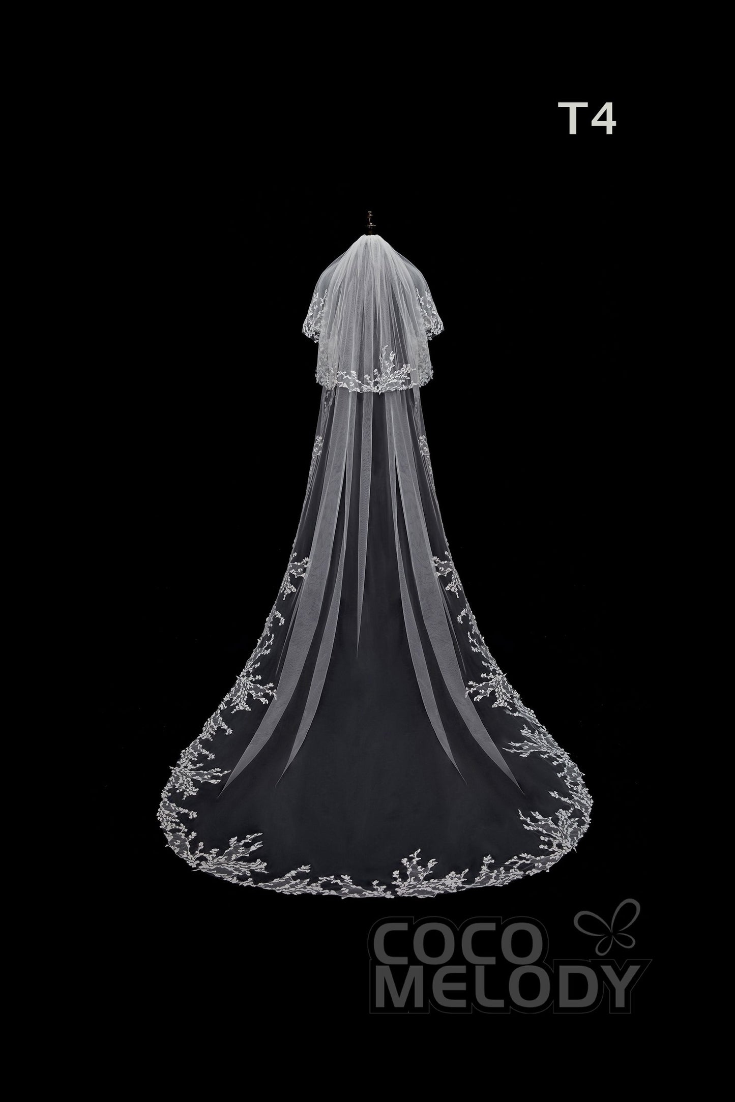 One-tier Lace Edge Tulle Hip Veils with Appliques AV180003