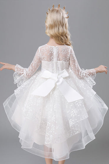 A-Line Scoop Neck Long Sleeve High-Low Tulle Flower Girl Dresses 732392319918