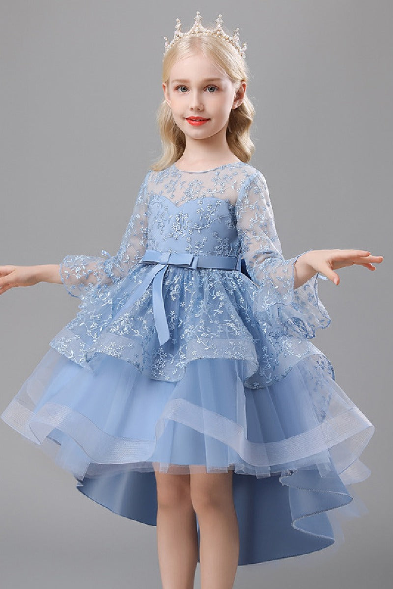 A-Line Scoop Neck Long Sleeve High-Low Tulle Flower Girl Dresses 732392319918