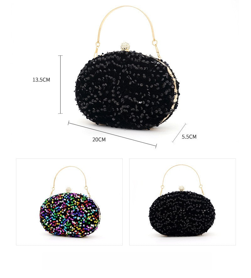 Goose egg oval crossbody Carry colorful black sequin dinner bag 675056328141