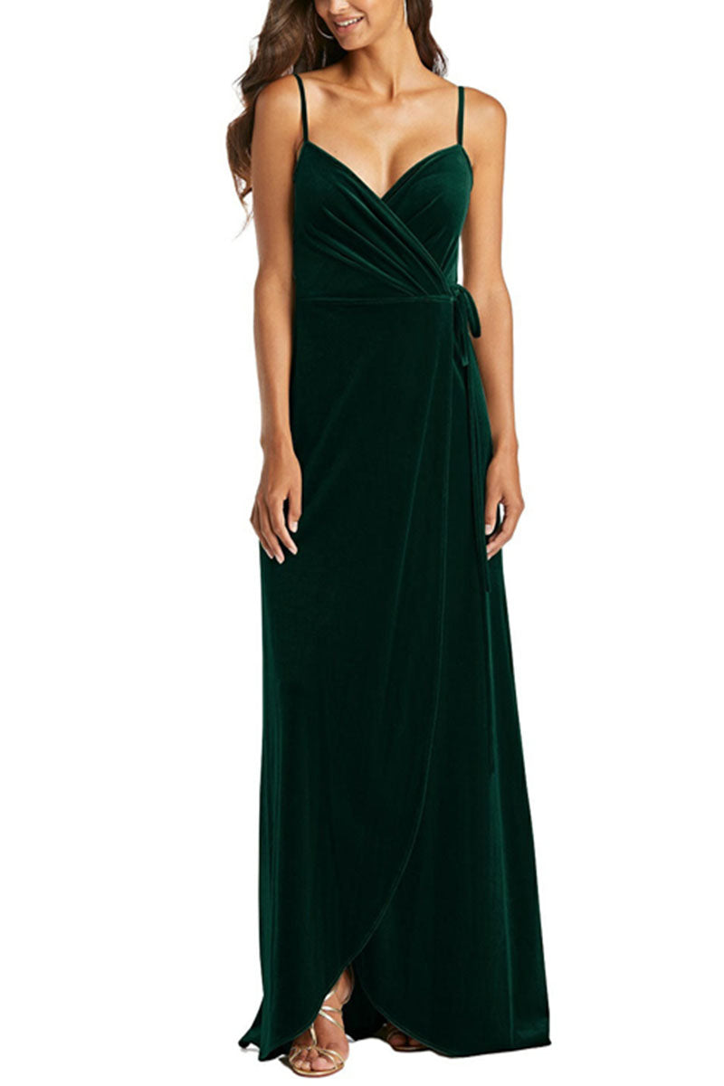 A-Line Maxi Velvet Bridesmaid Dress 632358899575