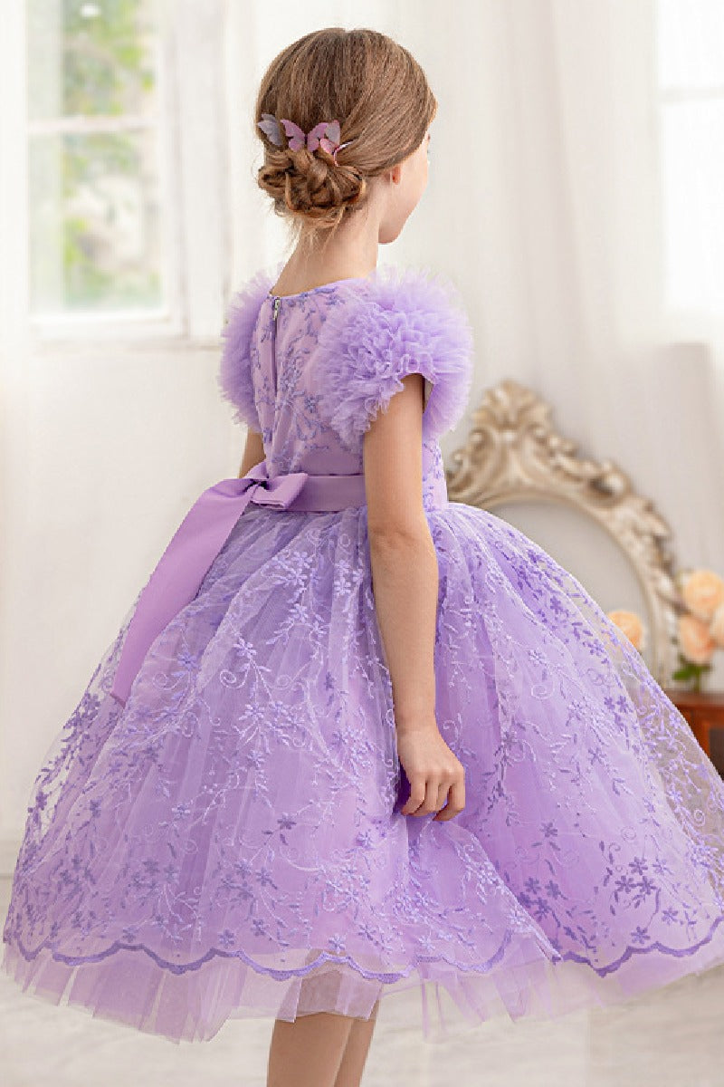 A-line/Princess Scoop Neck Knee-Length Lace   Flower Girl Dress With Bowknot 769937282891