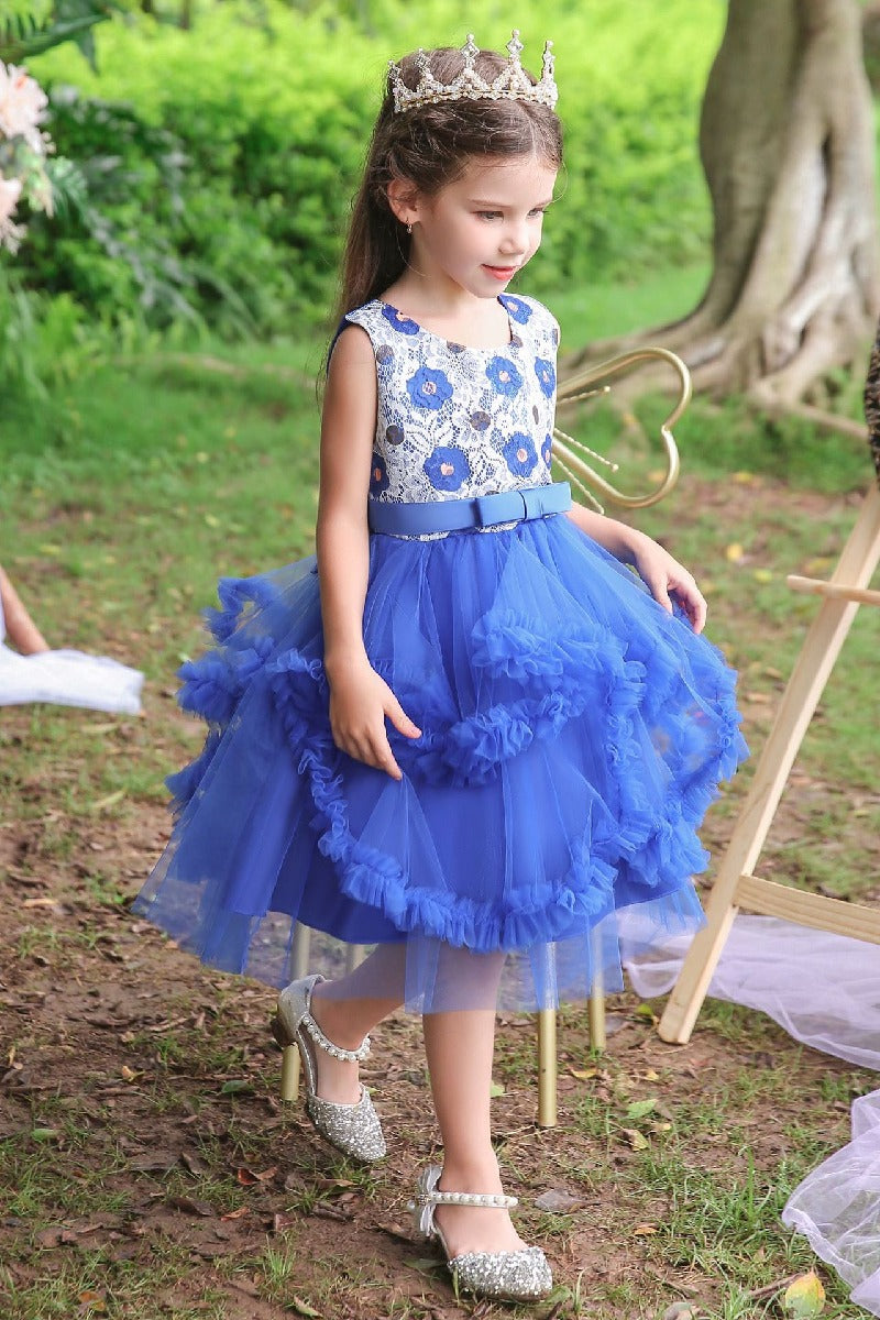 A-Line Scoop Neck Printed lace/Tulle Flower Girl Dresses With Cascading Ruffles 677572994905